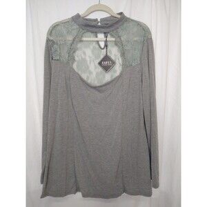 New With Tag Zaful Blouse Size 4X Choker Top Blouse Heather Green/Gray Open Lace